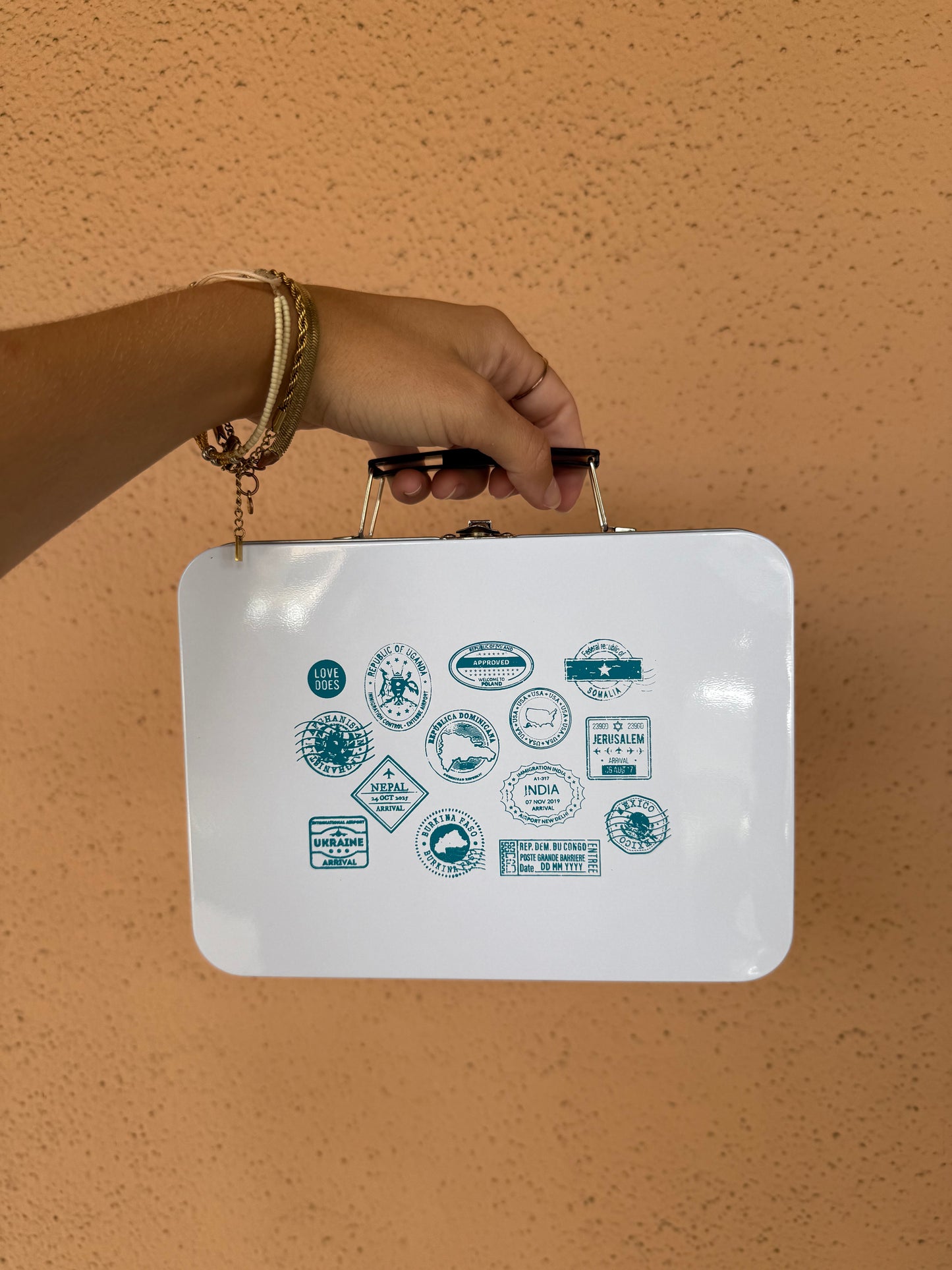 Vintage Passport Stamp Tin Lunchbox
